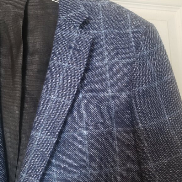 Hugo Boss Genius Blue Plaid Wool Sport Coat Slim Fit size 38R - Picture 3 of 16